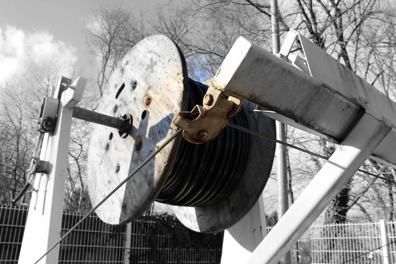 Kabeltrommel auf dem Kabelwagen der THS Tiefbau H. Schweitzer GmbH